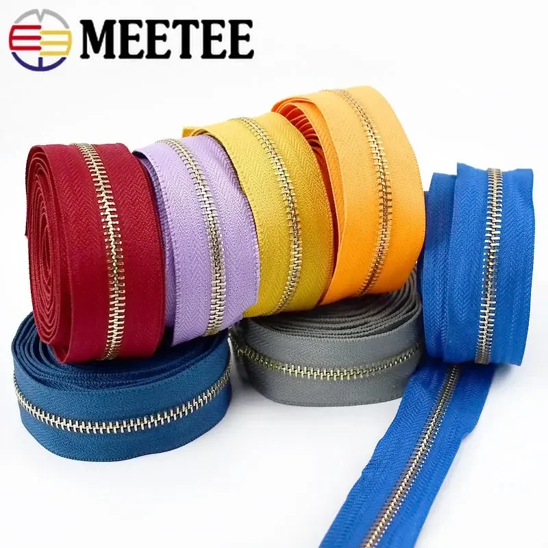 2/5 metri Meetee 5 # Open-End Metallo Chiusure Lampo Nastro Decorativo Sacchetto di Vestiti Zaino Riparazione Continuo Zip FAI DA TE Accessori Per