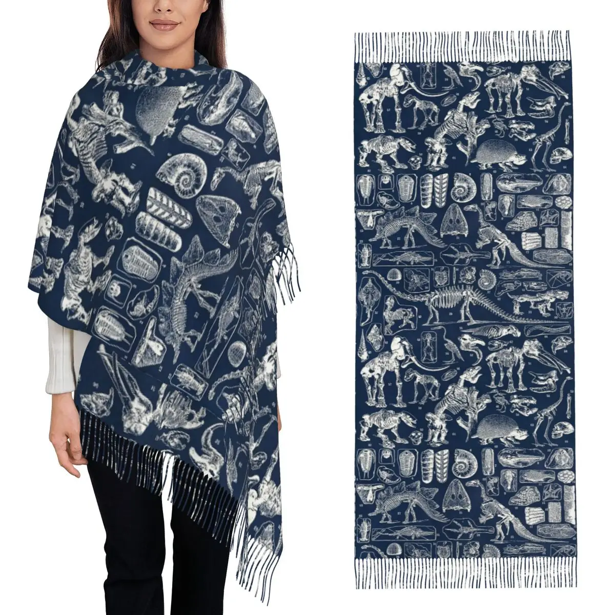 Dinosaur Fossils Halloween Scarf Tassel Scarves for Women Soft Warm Shawls and Wraps Long Fall Winter Shawl Wrap