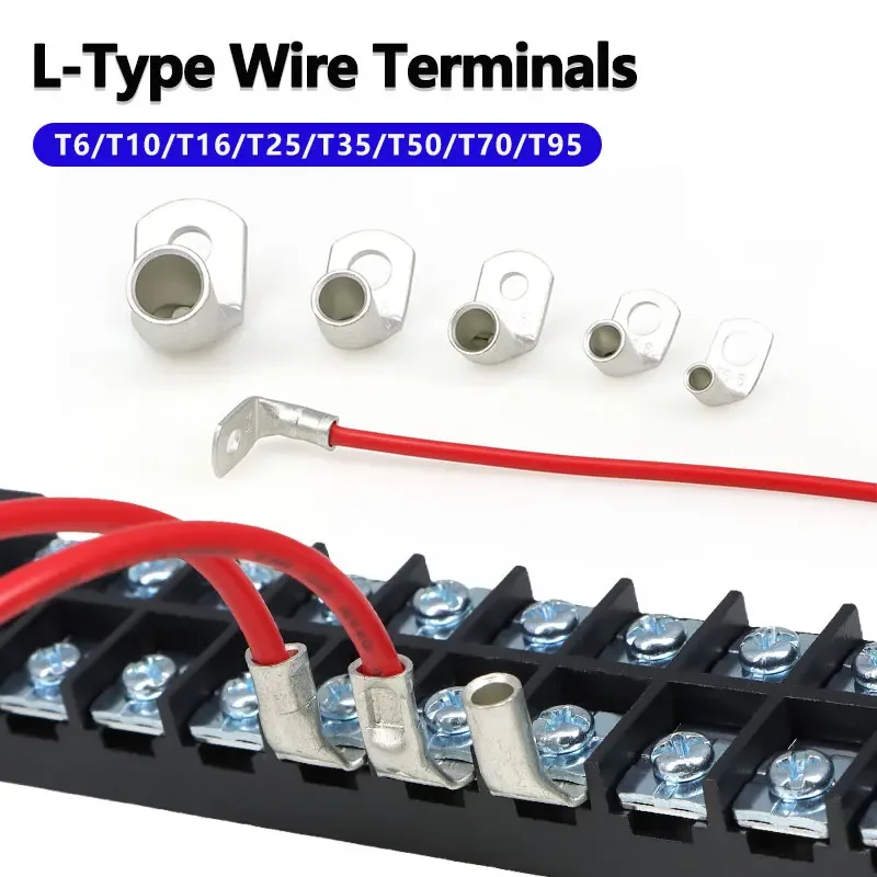 L-type Copper Cable Terminals 90Degree Lug Right Angle Terminal Crimp Electric Wire Connector T6/T10/T16/T25/T35/T50/T70/T95