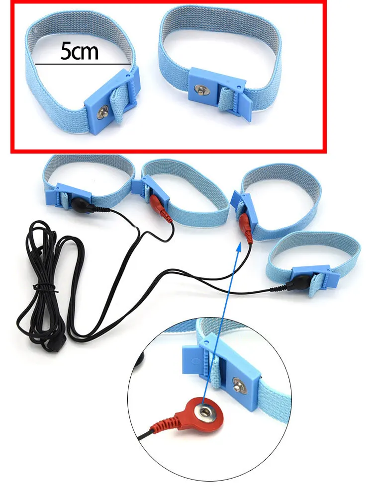 4 Pcs Conductive Adjustable Estim Wrist Strap Blue Stim Loops with Snap Wires Therapeutic Machine WristStrap Component