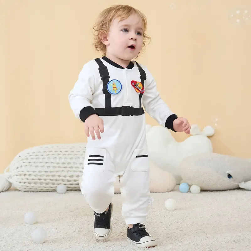 Umorden Bianco Baby Boy Astronauta Costume Cosplay Spazio Vestito Neonato 3M 6M 9M 12M Primavera Autunno Pagliaccetto Tuta Compleanno vestito