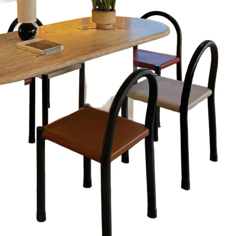 

Italian saddle leather dining chair home Nordic minimalist dining table and chairs light luxury high sense