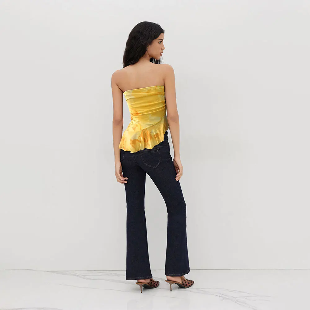 Tie Dye Bandage Camisole Women Summer Sexy Off Shoulder Ruffle Crop Tops