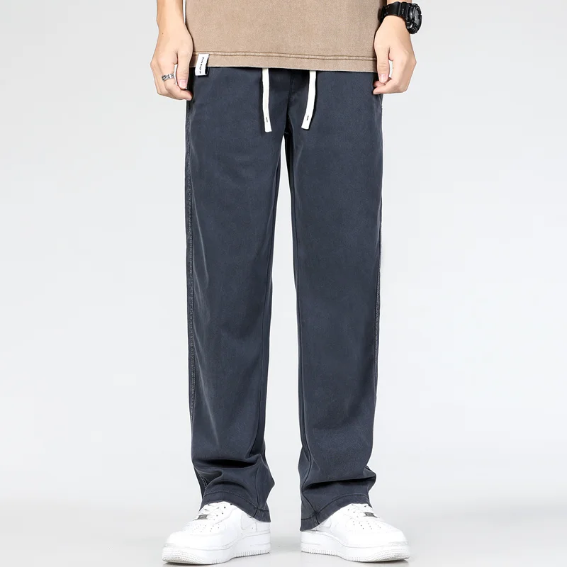 Celana panjang Denim pria, celana panjang Denim lurus longgar bermerek, celana Jeans kain Lyocell tipis lembut kasual pinggang elastis musim panas
