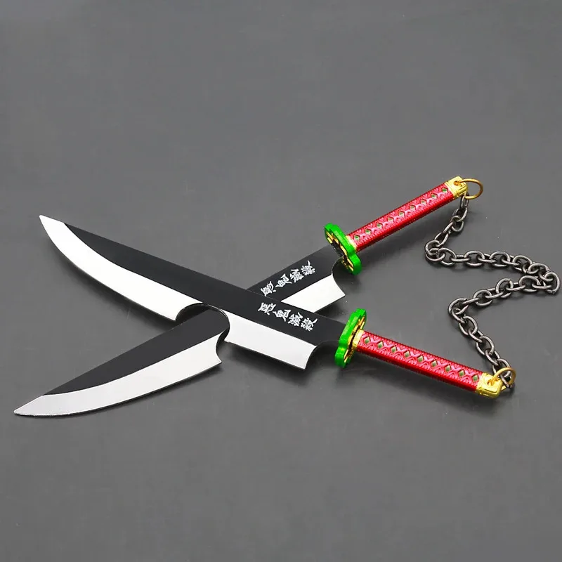 CySound Hashira Uzui Tengen Dual Giant Nichirin Cleavers Espada de respiração sonora Coleção de modelos de metal pequeno