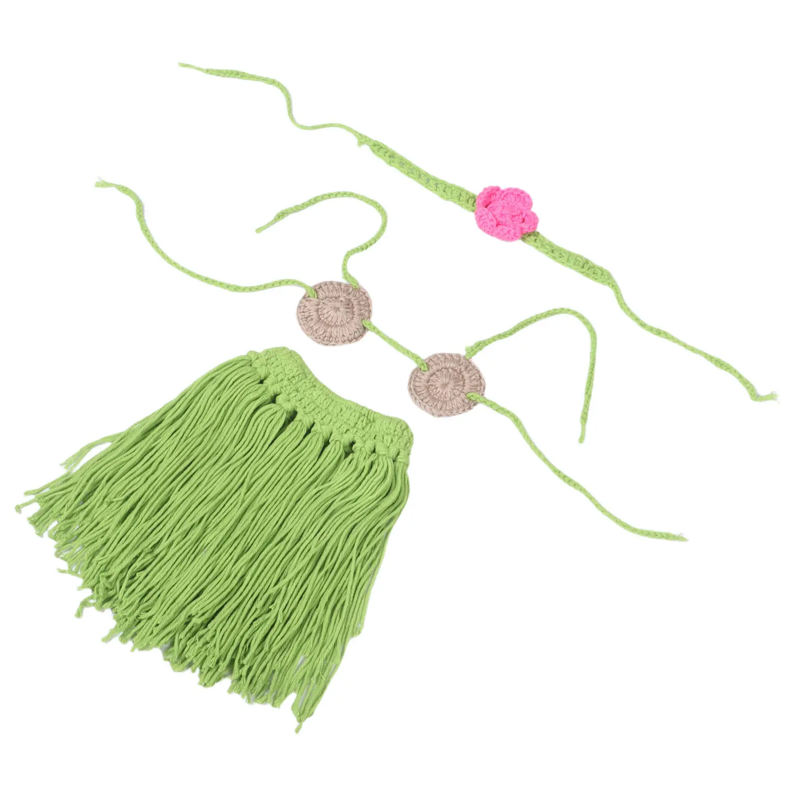 

1Set Newborn Photography Outfit Set Baby Luau Costume with Hand-Knitted Straw Skirt Knit Top Headband for Photo Shoot Festival