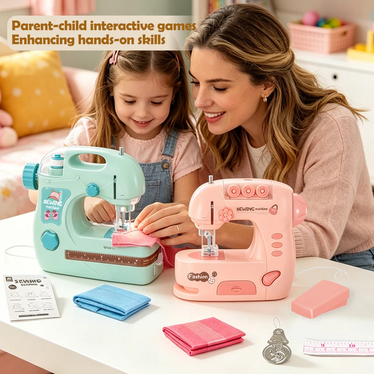 Mini Sewing Machine Toys for Kids, Electric Furniture Model Playing Home Toy with Lights DIY Simulation Sewing Gift for Children