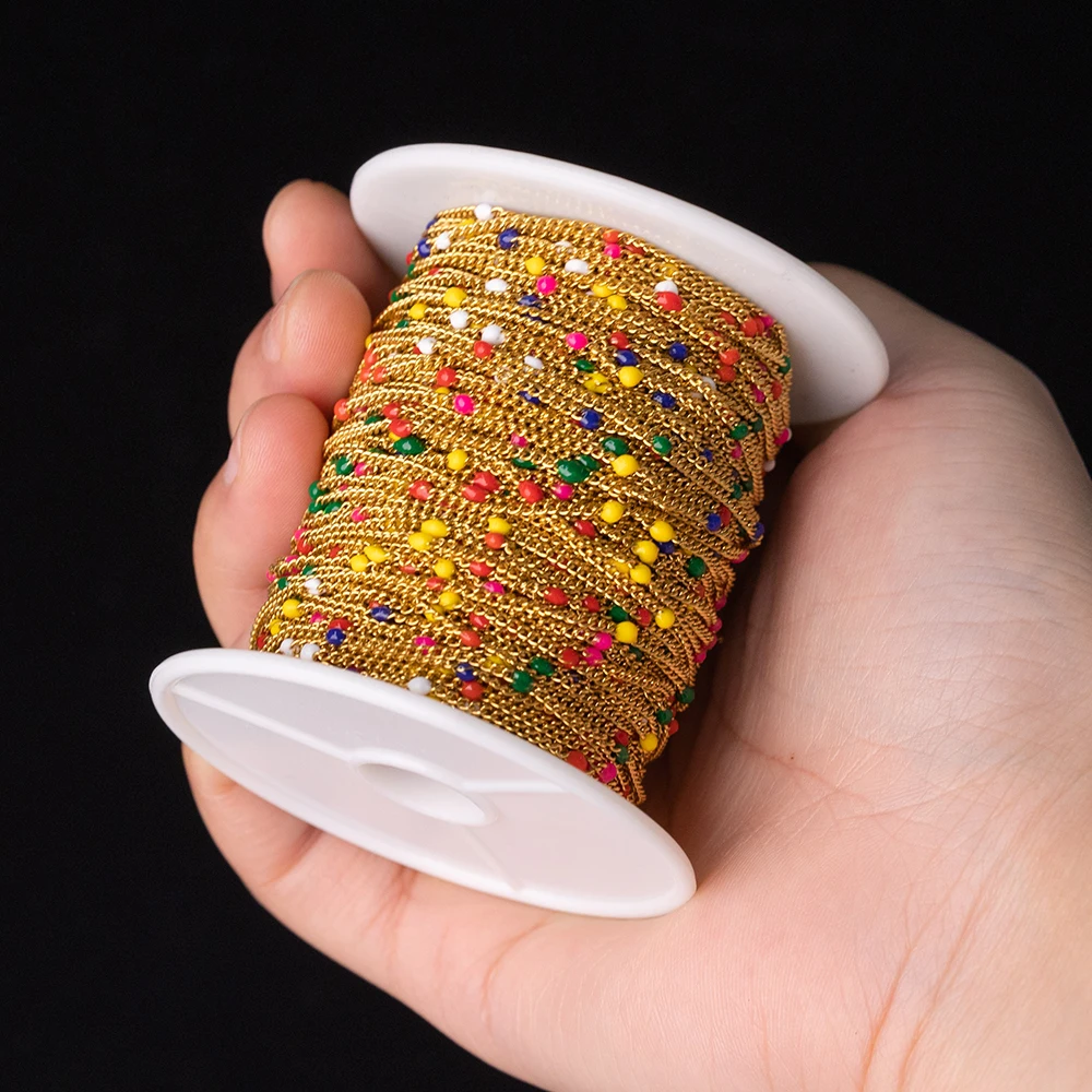 1 Meter Gold Edelstahl Bunte Emaille Kugel Perlen Gliederketten Extender für Schmuckherstellung DIY Armband Halskette Zubehör – Detail 4