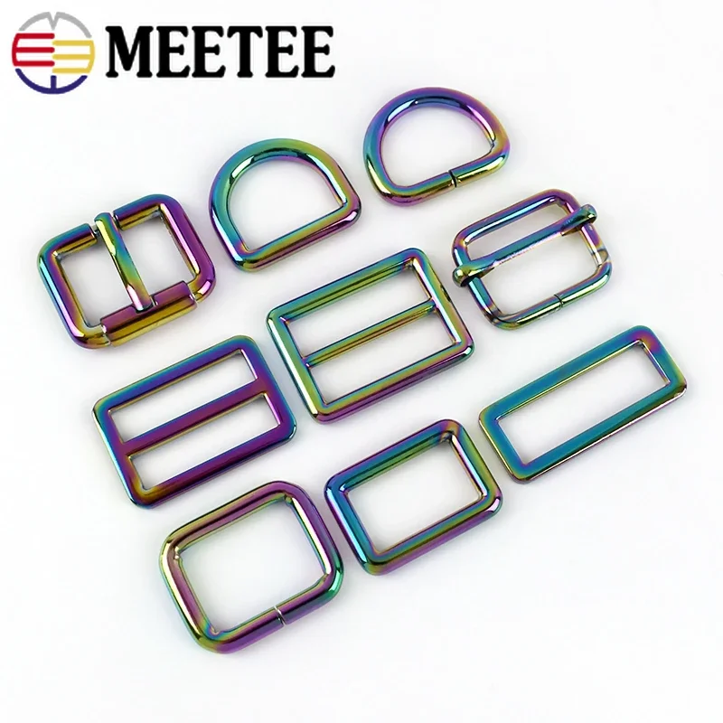 5Pcs 20/25/32/38mm Rainbow Metal Bag Buckle Colored Clasp Tri-Glide Ring Hook Belt Webbing Strap Adjust Buckles DIY Accessories