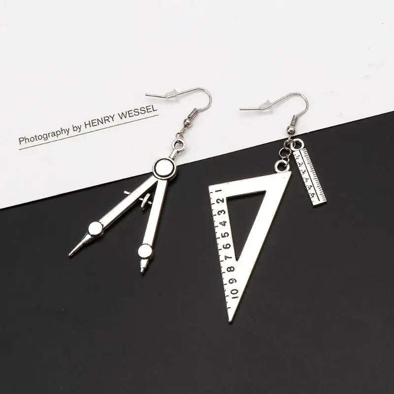 Harajuku Spoon Fork Stud Earrings for Triangle Ruler Asymmetric Earrings All-match Surprise Gift for Unisex Women Men