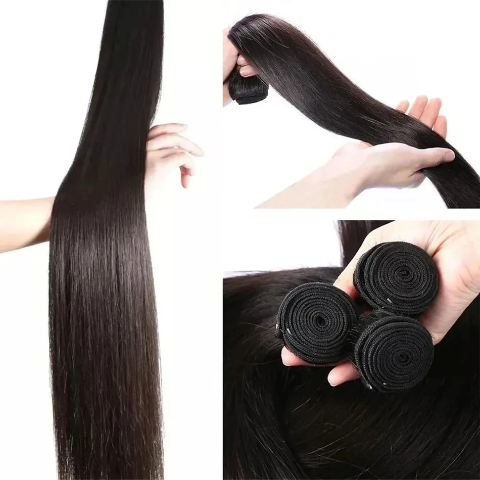 MELODIE 40 44 Inch Bone Straight Human Hair Weave Bundles Natural Black Human Hair Extensions Brazilian