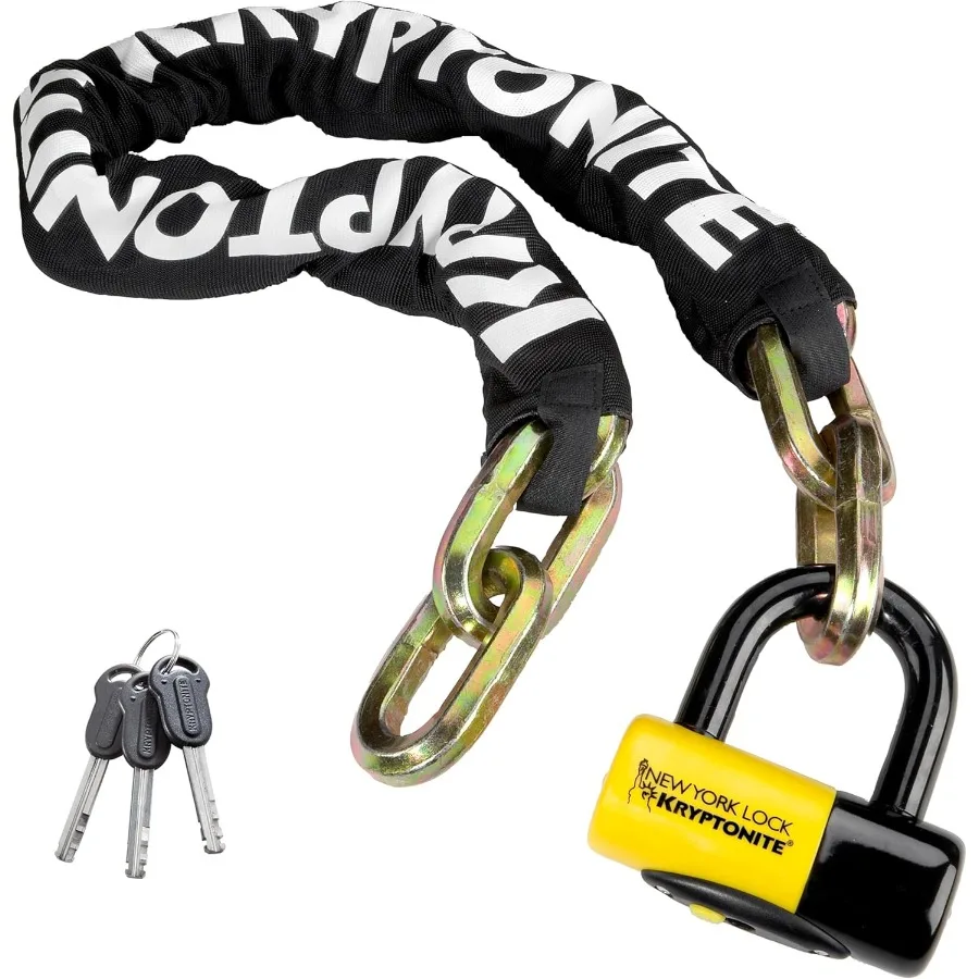 

Heavy duty anti-theft bicycle chain lock with 3.28 feet long 14mm steel chain and keys ideal for securing e-bikes motorcycles a
