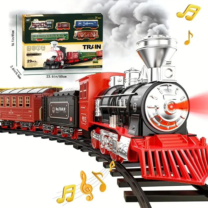 Toy Train with Steam Toddler Train Model Set - Boy train toy with smoke, toddler train model lights and sounds,Christmas Gifts