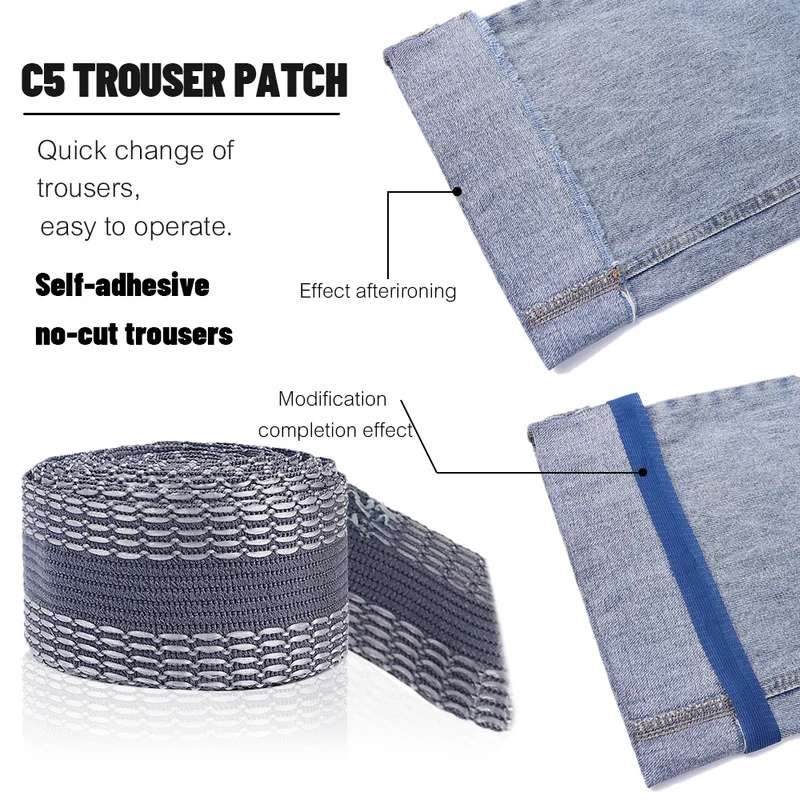 Trousers Leg Shortening Self-Adhesive Hemming Tape - Sewing Tool for Jeans Pants and Clothes Iron On Tape for Length Adjustment