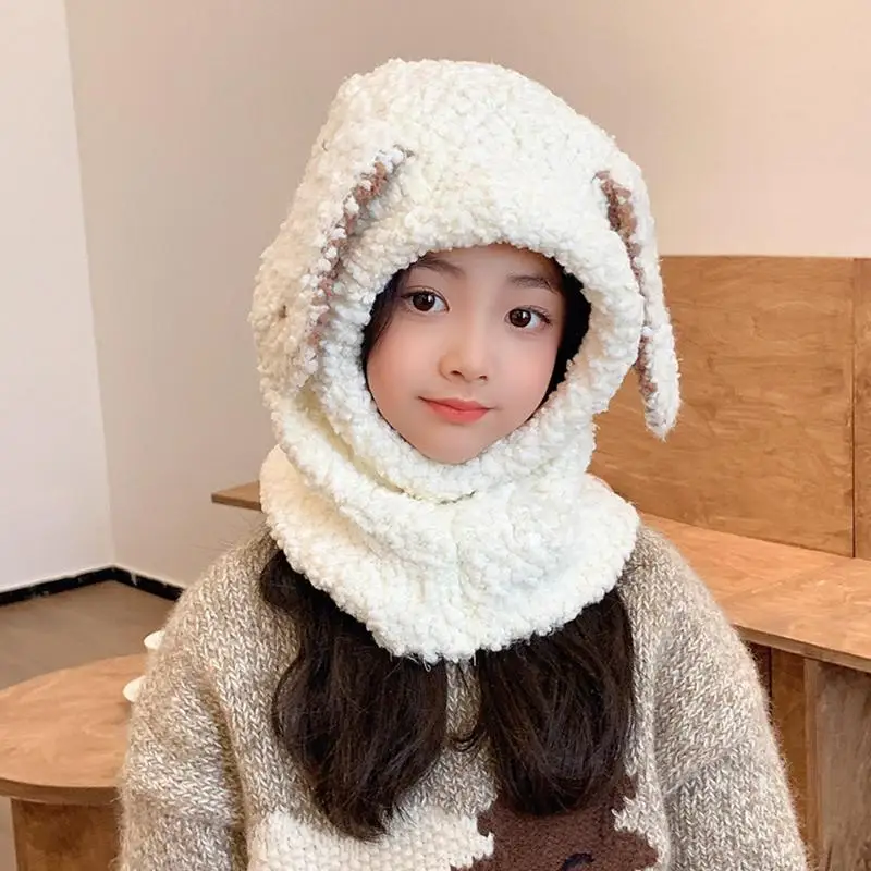 Animal Hood Hat Plush Bunny Hood Hat Unisex Hood Hat Warm Hat Scarf For School Sports Daily Wear Walking Travel