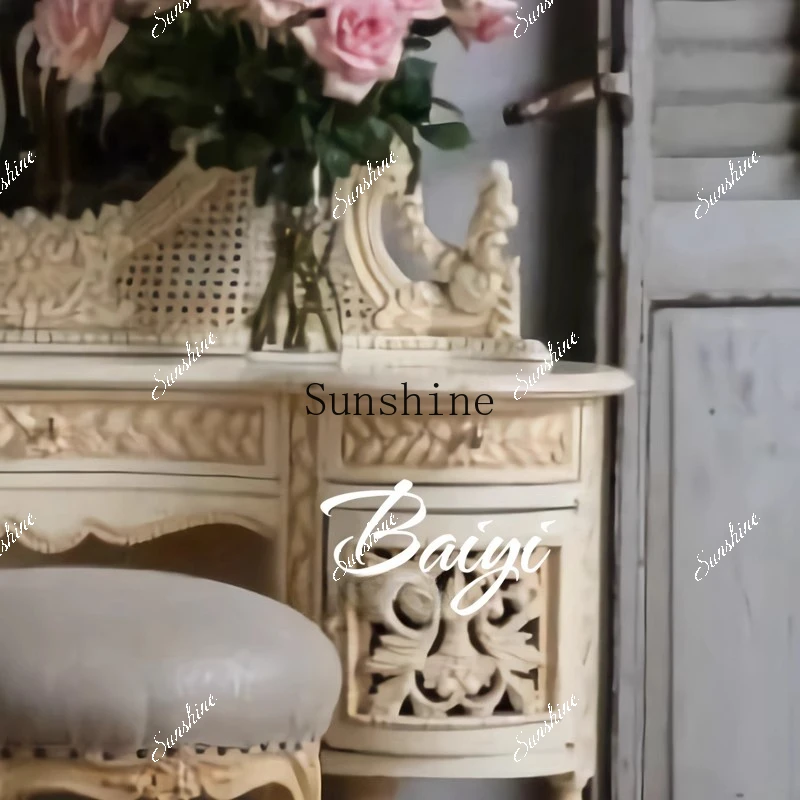 French retro log carved dresser makeup table luxury carved old princess  FT