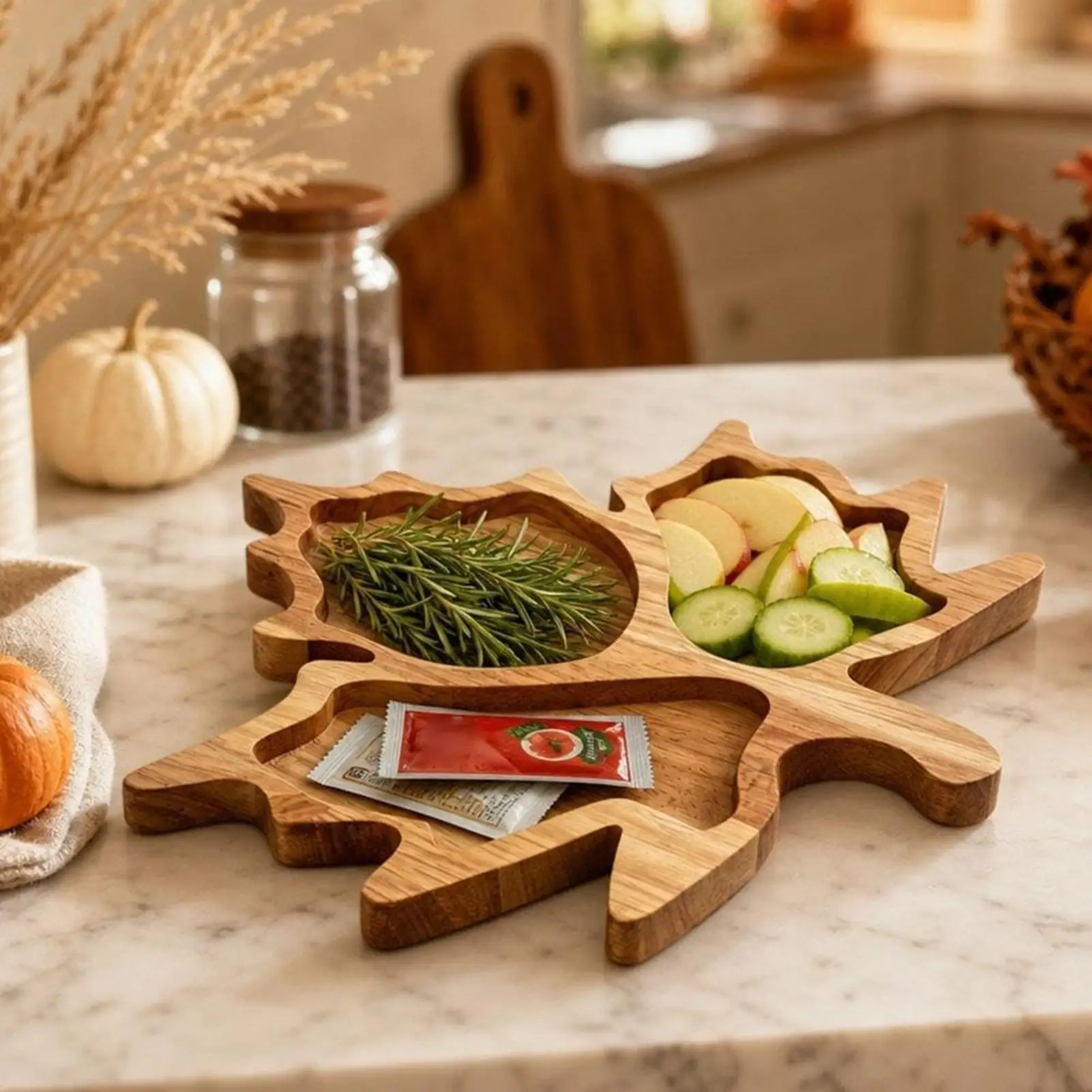 Creative Compartment Solid Wood Tray Household Fruit Three grid wooden board solid wood cooked platter for home decoration