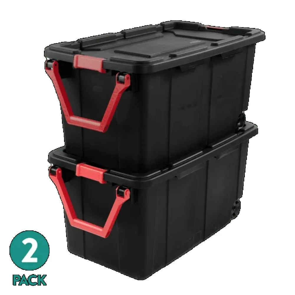 

Extra Large Storage Bin, 40 Gallon Wheeled Plastic Storage Container with Handle, Black, Pack of 2, Industrial