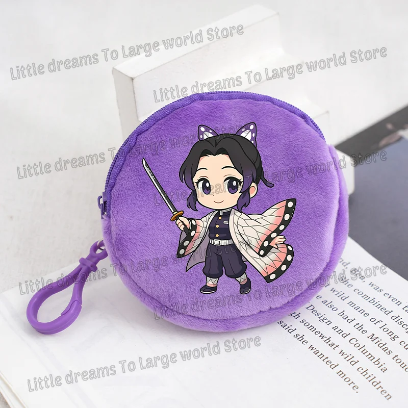 Demon Slayer Coin Purse Anime Figure Cute Q Version Printed Mini Key Pendant Round Wallet Boys Girls Decoration Soft Purses Gift