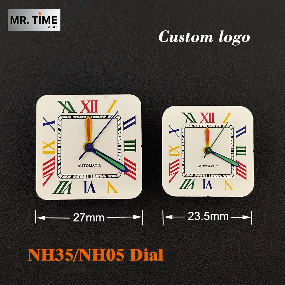 Roman numeral square dial color dial NH05 23.5mm/NH35 27mm watch replacement suitable for NH05/NH35 movement watch accessories