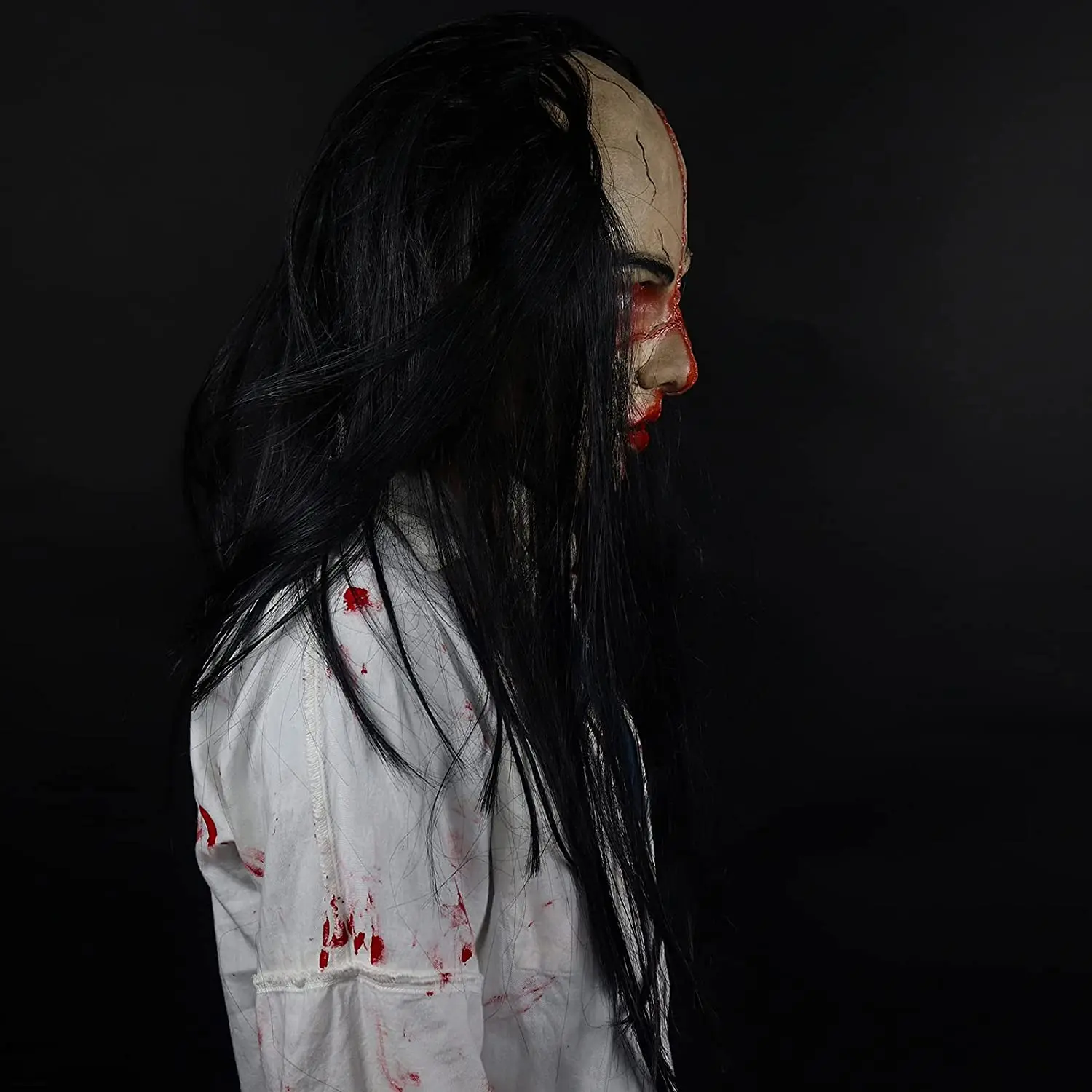 Grimace Ghost Mask Scary Zombie Latex Skin with Long Hair Realistic Halloween Props Free Delivery