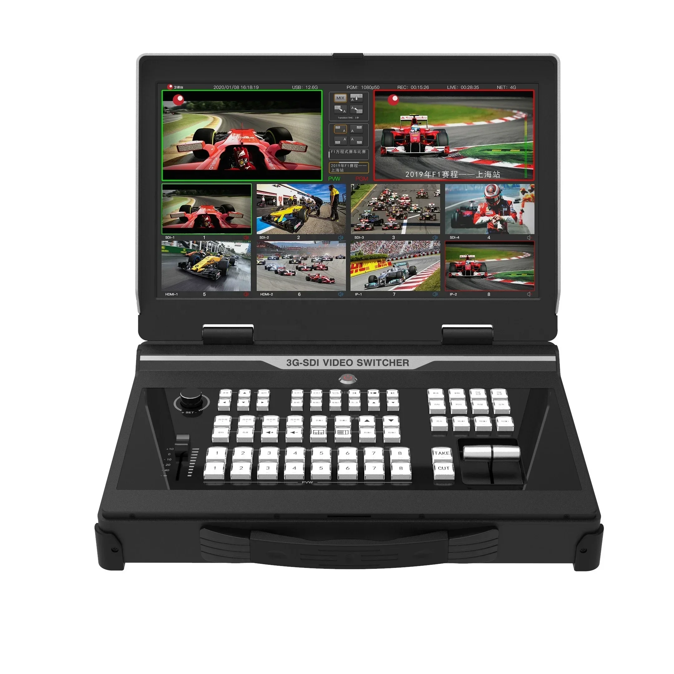 2025 New design chroma key support multi cameras SDI/H DMI/USB3.0 recording and live production 8 channel video switcher