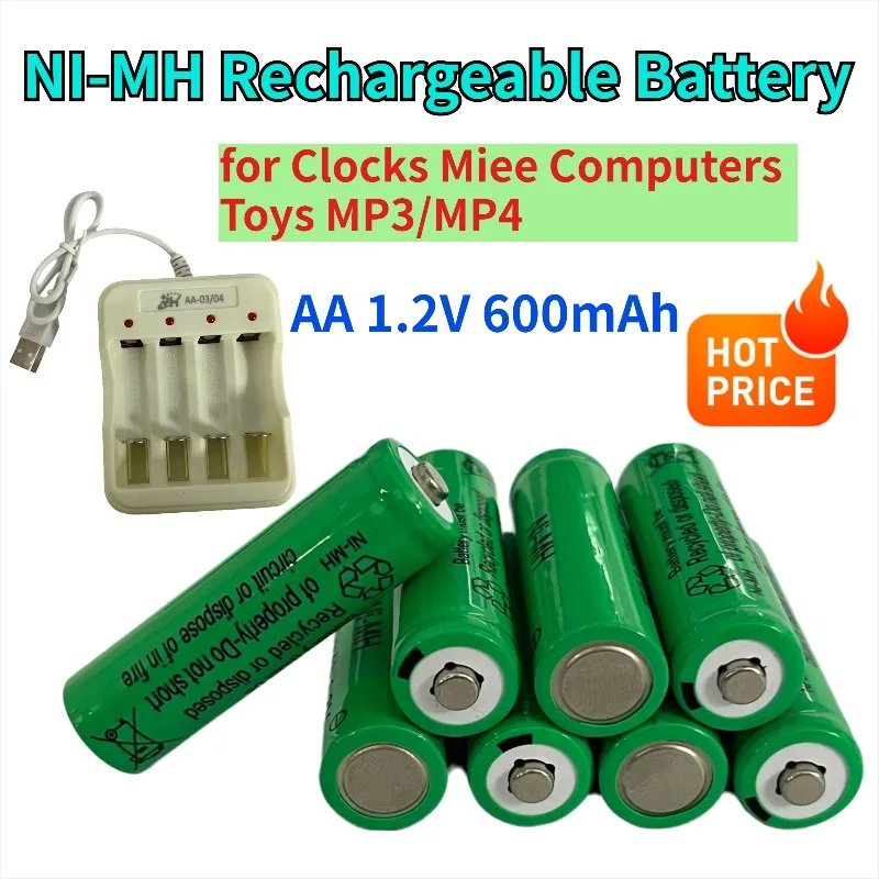 2025 New NI-MH 1.2V AA Rechargeable Battery 600mAh Battery Suitable for Remote Controls, Clocks, Mice, Computers, Children's Toy