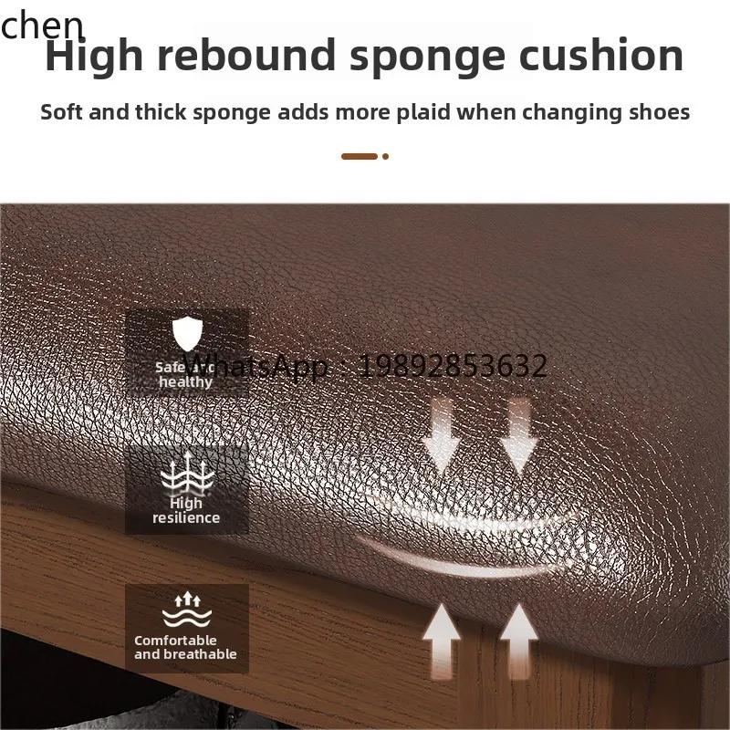Solid Wood Shoe Changing Bench with Soft Cushion, Integrated Shoe Cabinet, Home Entrance, Entryway, Sit-on  Fitting Bench