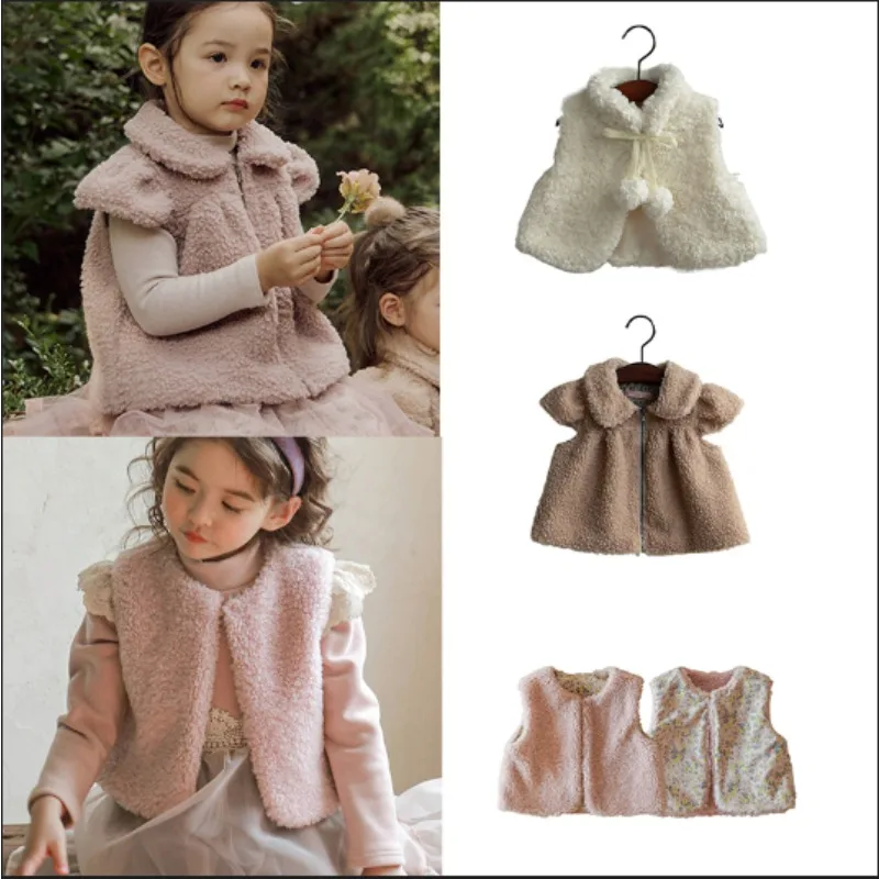 

Winter Clothes Vest Sleeveless Coat Kids Zip Heavy Jackets Tops Girls Waistcoat Pink Lapel Keep Primary and Secondary Children