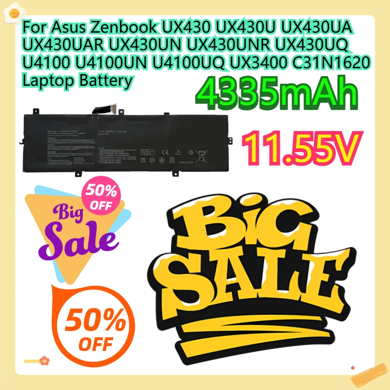 

Аккумулятор для ноутбука Asus Zenbook UX430 UX430U UX430UA UX430UAR UX430UN UX430UNR UX430UQ U4100 U4100UN U4100UQ UX3400 C31N1620