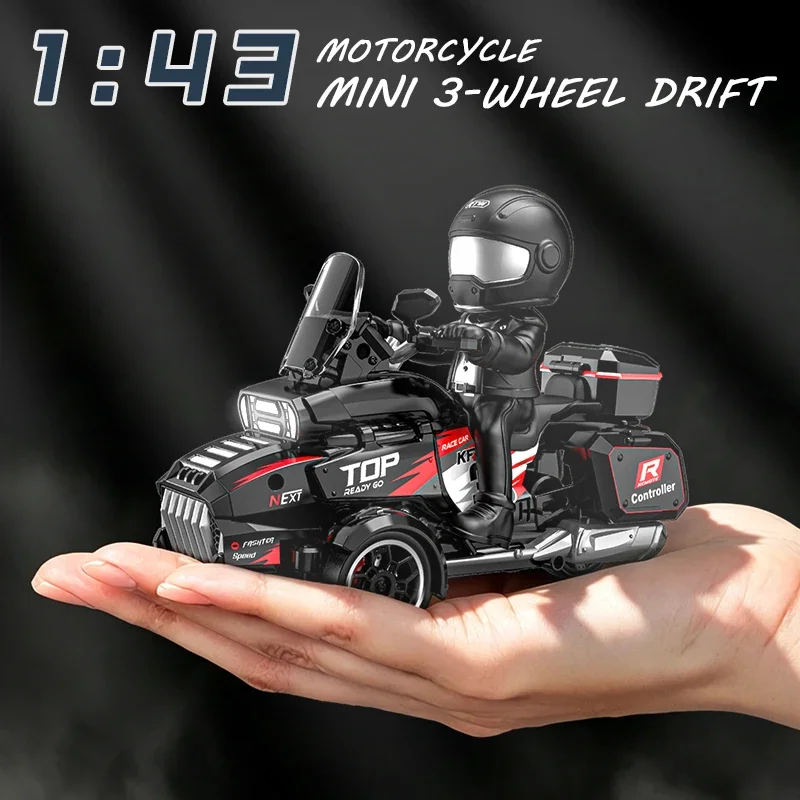 1:43 3WD RC Drift Motorcycle 2.4G Remote Control Three Wheel Stunt Motorbike With Light Differential Drift Toy Car For Kids Boys