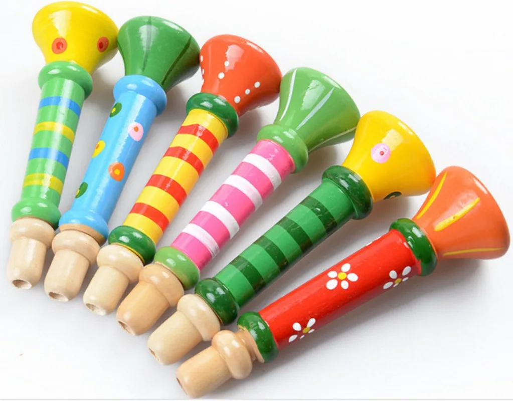 1Pc Montessori Toys Wooden Rattles Make Sound Sensory Game Baby Development Toys Learning Educational Toys for Children Horn Toy