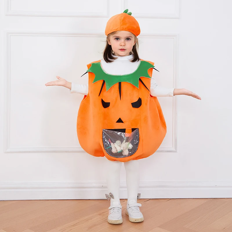 

4-6 Years Baby Kids Romper with Hat /Shoes Toddler Pumpkin 1-Piece Halloween Jumpsuit Cosplay Clothing Set