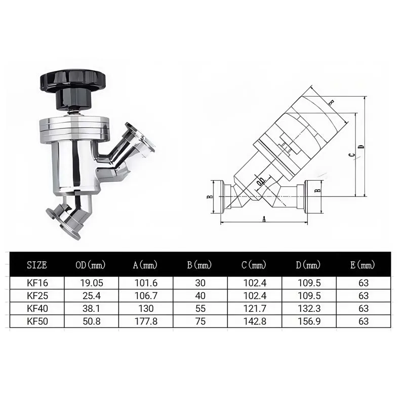 KF16 KF25 KF40 KF50 SUS 304 Stainlee Steel  Sanitary Y-type Manual High Vacuum Baffle Valve Vacuum Flapper Angle Valve