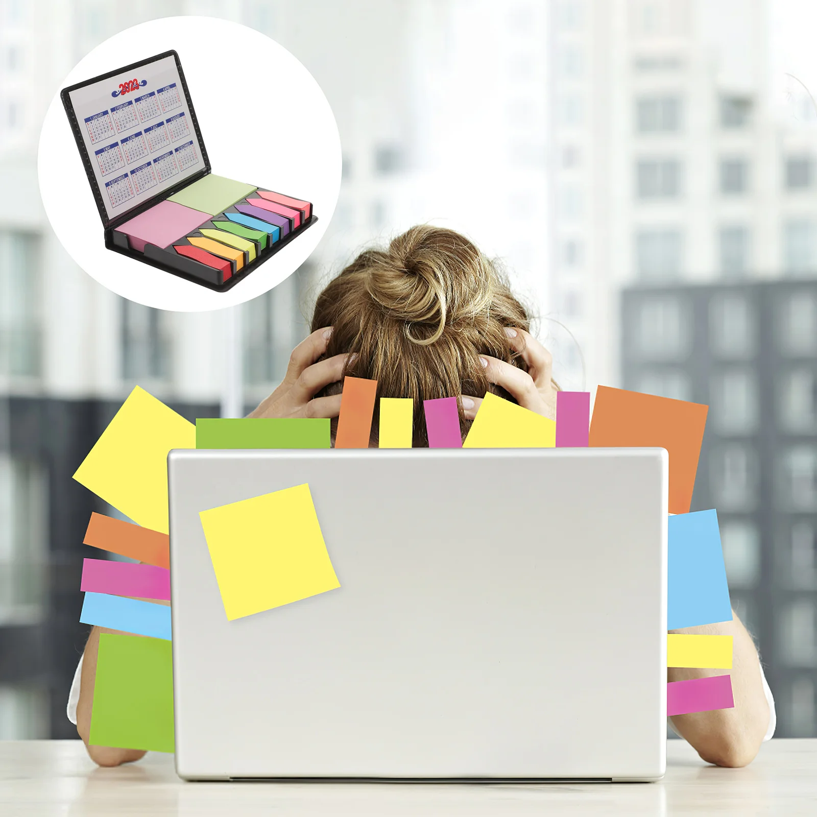 1 set 1 Set Notepads Pu Box Page Marker Neon Index Tabs For Office School Memo Pad Self-Stick Notes Label Sticker