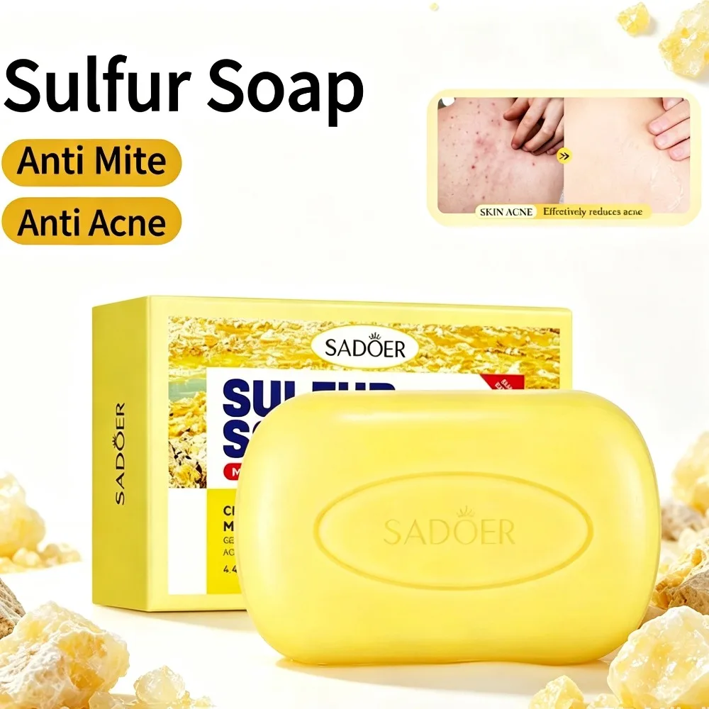 1/2/3pcs Anti-Mite Sulfur Soap Bar Oil Control Pore Deep Clean Acne Reducing Gentle Facial Body Wash Soap Moisturizing Cleanser