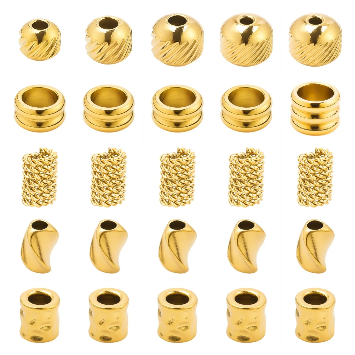 10Pcs High Quality Stainless Steel Gold Color Small Hole Bead 5 Styles Spacer Bead Hand Diy Jewelry Making Findings Supplies