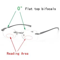 Aluminum magnesium Rimless Women Bifocals Reading Glasses Magnifier Men Double Focals Look Near Far Presbyopic Eyeglasses