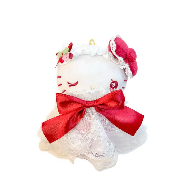 16 ซม.การ์ตูน Hello Kitty โบว์ลูกไม้พวงกุญแจตุ๊กตา PP Cotton Filled Kawaii กระเป๋าจี้หวาน Girly หัวใจตกแต่งของขวัญ