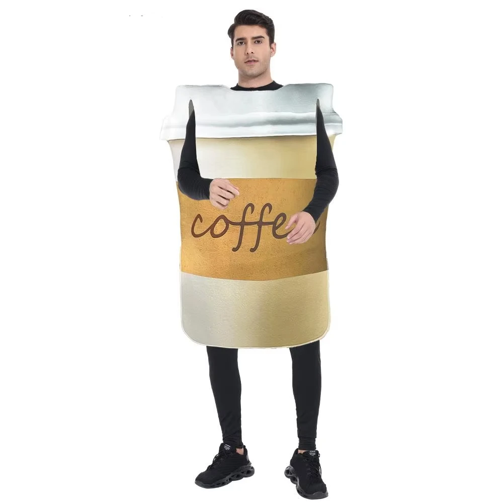 Coffee Cup Costume Adult Fancy Disguise Outfit Funny Food Party Clothes Carnival Purim Performance Show Suit