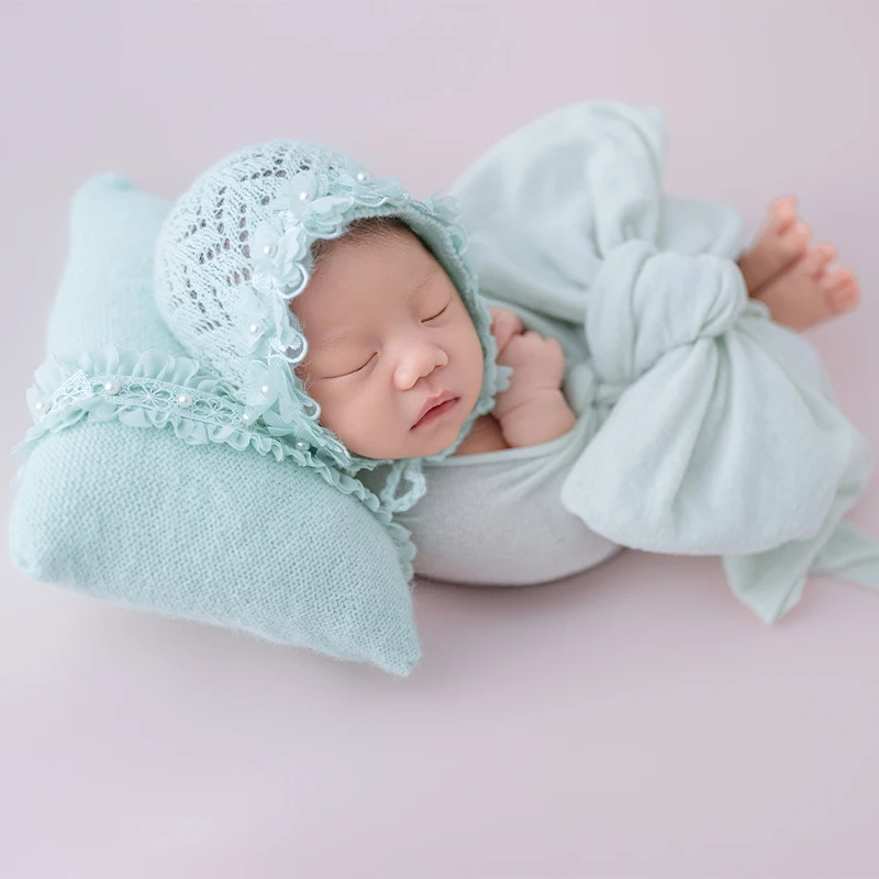 قبعة أطفال محبوكة لطيفة لحديثي الولادة، قبعة أطفال مرنة قابلة للتمدد ناعمة للتصوير الفوتوغرافي لحديثي الولادة، التعميد، استحمام الطفل #4