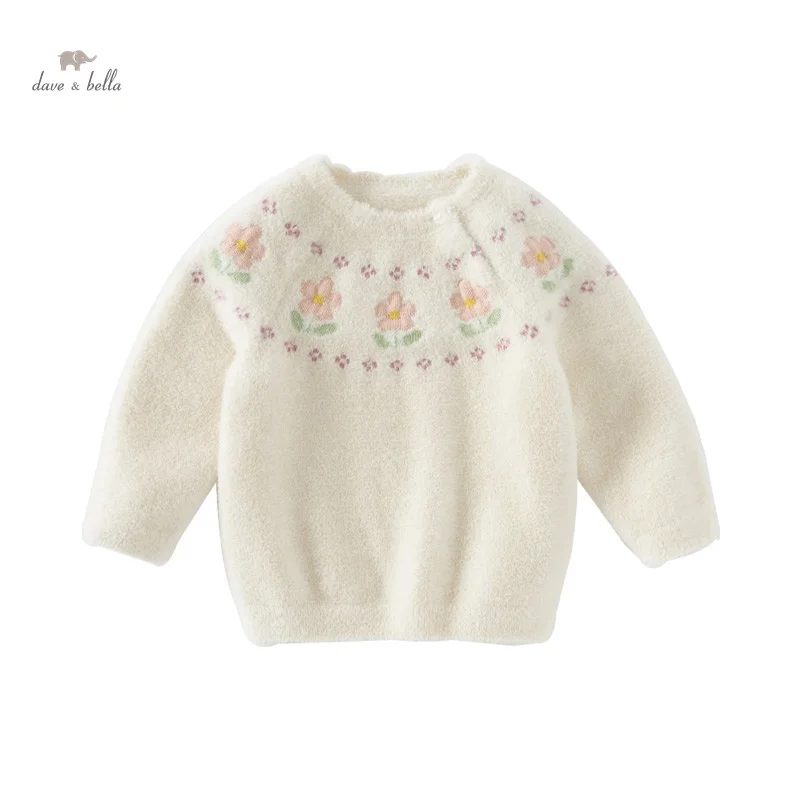 Dave Bella 2024 New Winter Girls Baby Children Top Knitted Sweater Pullover Fashion Casual Sweet Cute Gentle Knitwear DB4243653