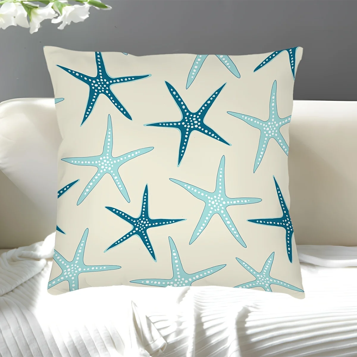 Starfish Throw Pillow Cushion Cover Decorative Home Decor Beach Nautical Coastal Pattern Fabric Pillowcase Cushion Case