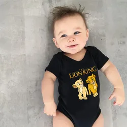 Cartoon Simba Lion King baby meisje jongen kleding zwarte korte mouw katoenen bodysuit pasgeboren peuter jumpsuit