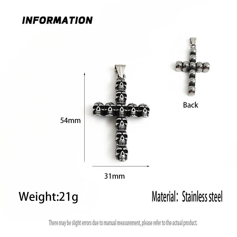 Retro cast cross skull stainless steel pendant, blackened process does not fade, daily wear