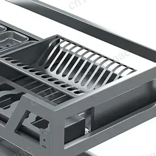 Built-in Drawer Pull-out Storage Basket Stainless Steel Double Layer for Kitchen Bowl Plate Spice Organizer
