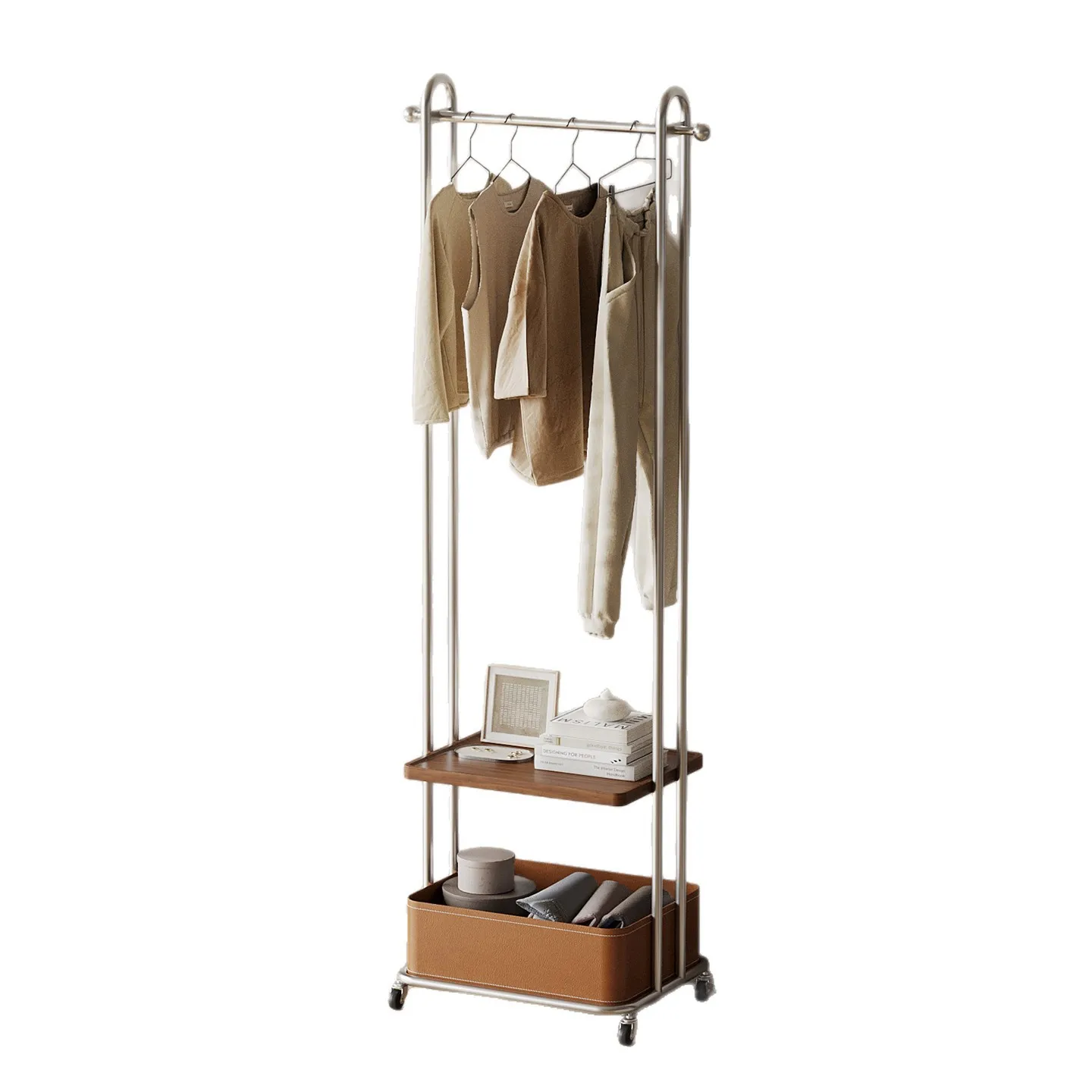 Movable Coat Rack Cream Wind Bedroom Wrought Iron Hanger Household Home Belt Wheel