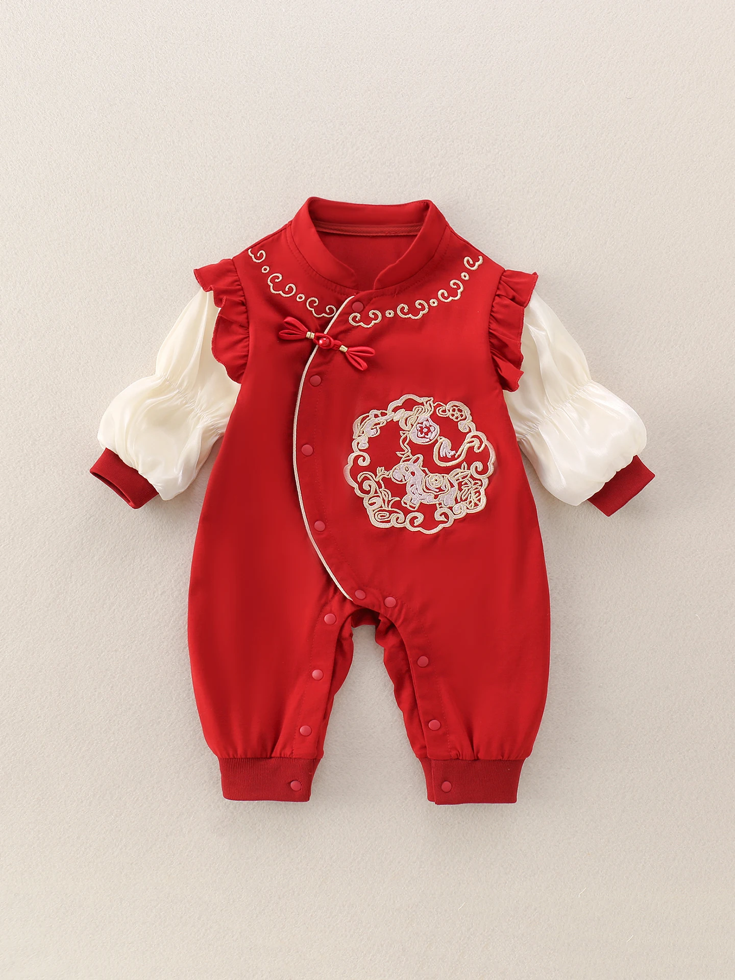 

Spring Autumn Baby New Year Outfit Thin Princ Rer Girl Baby Clothes 00 Days Birthday Red Cling Suit Cotton Pants