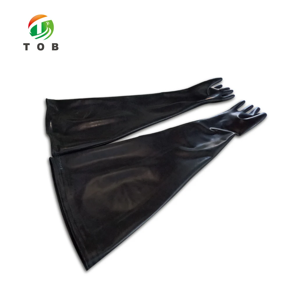 TOB Black White High Quality Waterproof Work Rubber Dry Box Safety Hand Gloves Long Latex Glovebox Gloves