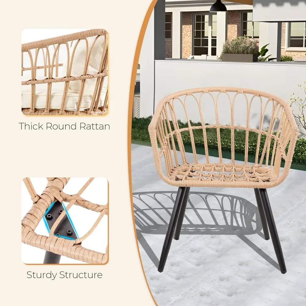 طقم بيسترو للفناء مكون من 5 قطع مع مسند، مجموعات أثاث شرفة شقة من الخيزران في الهواء الطلق، طقم طاولة وكراسي من الروطان مكون من 2 #2